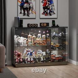 Gurexl Glass Display Cases with Human Sensor and 3 Color Lights for Collectibles