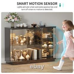 Gurexl Glass Display Cases with Human Sensor and 3 Color Lights for Collectibles