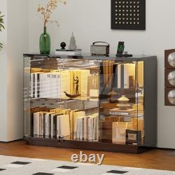 Gurexl Glass Display Cases with Human Sensor and 3 Color Lights for Collectibles