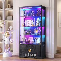 Gurexl RGB Display Cabinet with Adjustable Shelves, Curio Cabinet with RGB Lights