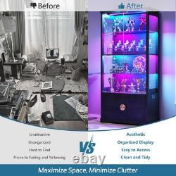 Gurexl RGB Display Cabinet with Adjustable Shelves, Curio Cabinet with RGB Lights
