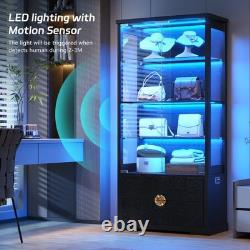 Gurexl RGB Display Cabinet with Adjustable Shelves, Curio Cabinet with RGB Lights