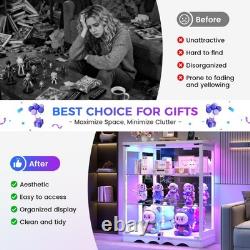 Gurexl RGB Display Curio Cabinet with Glass Doors & Adjustable Shelf for Figures