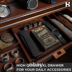 Handcrafted Leather & Wood Watch Display Case Stylish Storage for Him