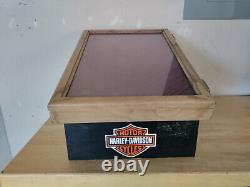 Harley Davidson Knife Jewelry Wood Case Box Glass Store Advertising Display Top