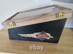 Harley Davidson Knife Jewelry Wood Case Box Glass Store Advertising Display Top