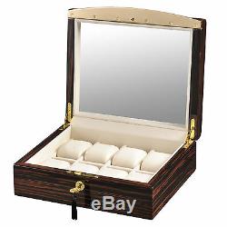 High Quality VOLTA Ebony Wood 8 Watch Display Case / Storage Box -White Interior