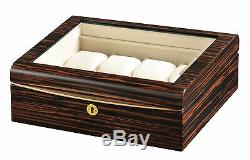 High Quality VOLTA Ebony Wood 8 Watch Display Case / Storage Box -White Interior