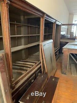 Huge 17 9 Antique General Store Vertical Sliding Door Display Case W 5 Drawers