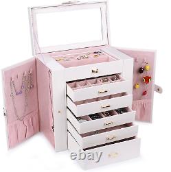 Huge Leather Jewelry Box / Case / Storage Display Organizer (White)