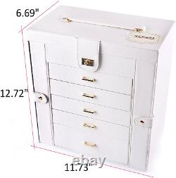 Huge Leather Jewelry Box / Case / Storage Display Organizer (White)