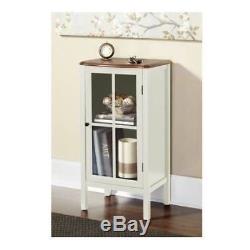 Ivory Finish Floor Cabinet Curio Case Display Storage Shelf Glass Door Elegant