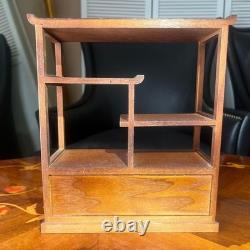 Japanese Wood Storage Display Shelf Stand Case Tea Chest H9.1×W7.9×D3.5in Retro
