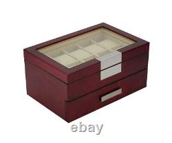 Jewelry Collection Wooden Watch Box Display Case with Glass Top and 20 Slot
