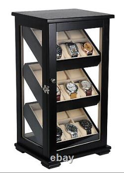 Jewelry Collection Wooden Watch Cabinet, Glass Door Storage Box with 18 Slots