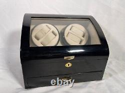 Kendal Quad Watch Winder 4+6 Black Storage Case Rotating Display Box With Key