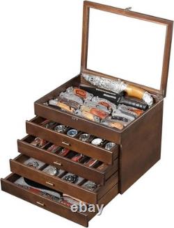 Knife Display Case 100+ Wood Walnut Pocket Knives Watch Organizer Storage Box