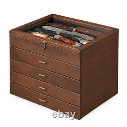 Knife Display Case 100+ Wood Walnut Pocket Knives Watch Organizer Storage Box
