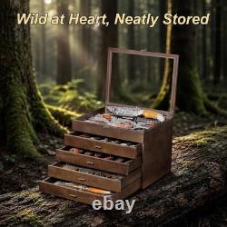 Knife Display Case 100+ Wood Walnut Pocket Knives Watch Organizer Storage Box