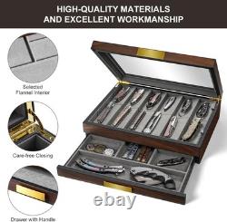 Knife Display Case 20+ Wood Walnut EDC Pocket Knives Watch Organizer Storage Box