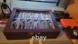 Knife Display Case 20+ Wood Walnut EDC Pocket Knives Watch Organizer Storage Box