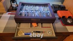 Knife Display Case 20+ Wood Walnut EDC Pocket Knives Watch Organizer Storage Box