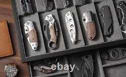 Knife Display Case 20+ Wood Walnut EDC Pocket Knives Watch Organizer Storage Box