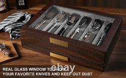 Knife Display Case 20+ Wood Walnut EDC Pocket Knives Watch Organizer Storage Box