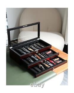 Knife Display Case, 22-26 Slot Storage Box, Ebony Veneer, 3-Tier, Lockable, S