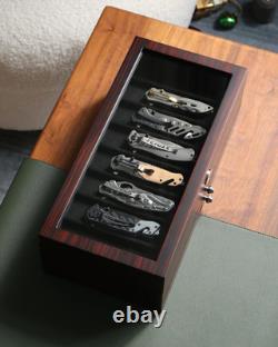 Knife Display Case, 22-26 Slot Storage Box, Ebony Veneer, 3-Tier, Lockable, Show