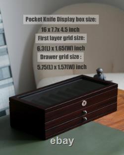 Knife Display Case, 22-26 Slot Storage Box, Ebony Veneer, 3-Tier, Lockable, Show