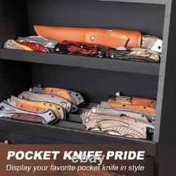 Knife Display Case 22+ Wood Black EDC Pocket Knives Organizer Drawer Storage Box