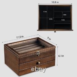 Knife Display Case 22+ Wood Walnut EDC Pocket Knives Watch Organizer Storage Box