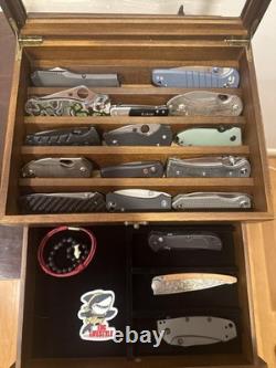 Knife Display Case 22+ Wood Walnut EDC Pocket Knives Watch Organizer Storage Box