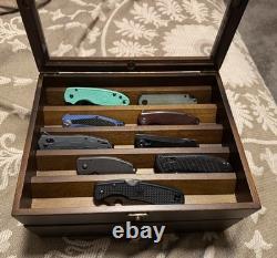 Knife Display Case 22+ Wood Walnut EDC Pocket Knives Watch Organizer Storage Box