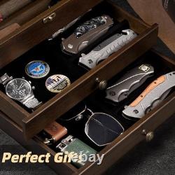Knife Display Case 22+ Wood Walnut EDC Pocket Knives Watch Organizer Storage Box