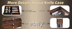 Knife Display Case 22+ Wood Walnut EDC Pocket Knives Watch Organizer Storage Box