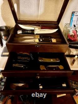 Knife Display Case 22+ Wood Walnut EDC Pocket Knives Watch Organizer Storage Box