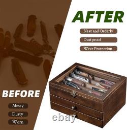 Knife Display Case 22+ Wood Walnut EDC Pocket Knives Watch Organizer Storage Box