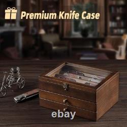 Knife Display Case 22+ Wood Walnut EDC Pocket Knives Watch Organizer Storage Box