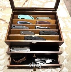 Knife Display Case 22+ Wood Walnut EDC Pocket Knives Watch Organizer Storage Box