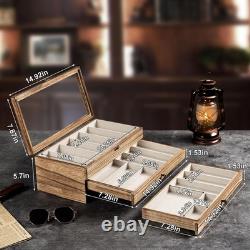 Knife Display Case 24+ Wood Brown EDC Pocket Knives Watch Organizer Storage Box