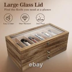 Knife Display Case 24+ Wood Brown EDC Pocket Knives Watch Organizer Storage Box