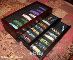Knife Display Case 24+ Wood Ebony Pocket Knives Holder EDC Storage Organizer Box