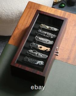 Knife Display Case 24+ Wood Ebony Pocket Knives Holder EDC Storage Organizer Box