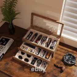 Knife Display Case, 3-Layer Pocket Knife Case Display & Storage Knives, Solid Wo
