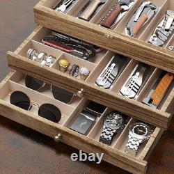 Knife Display Case, 3-Layer Pocket Knife Case Display & Storage Knives, Solid Wo