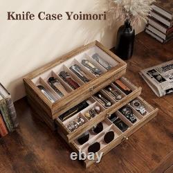 Knife Display Case, 3-Layer Pocket Knife Case Display & Storage Knives, Solid Wo