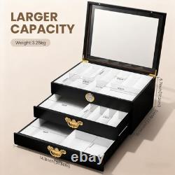 Knife Display Case 34+ Wood Black EDC Pocket Knives Watch Organizer Storage Box