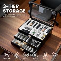 Knife Display Case 34+ Wood Black EDC Pocket Knives Watch Organizer Storage Box